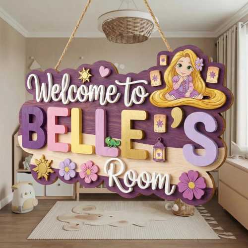 Personalized Rapunzel Nursery Name Sign, Princess Baby Name Sign, Kid Room Sign, Kids Bedroom Door Sign, Kids Room Door, Nursery Name Sign