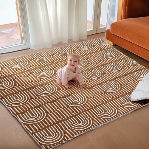 Mallify Soft Thicker Baby Mat for Floor 71"x59", Extra Large Baby Play Mat, Non-Slip Playpen Mat, Easy to Clean & Portable Playmat, Crawling Mat for Babies Toddlers, Activity Mat, Rainbow, Brown