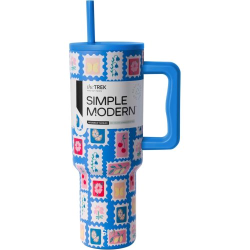 Simple Modern 40 oz Trek Tumbler with Handle and Straw Lid | Cup Holder Friendly Insulated Stainless Steel Travel Mug | Stamps