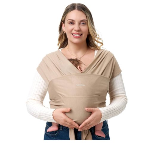 Momcozy Baby Wrap Carrier - Easy to Wear Infant Carrier Slings, Lightweight Hands Free Baby Sling, Adjustable Baby Carriers for Newborn to Toddler 8-35 lbs, Baby Wraps Carrier, Light Curry