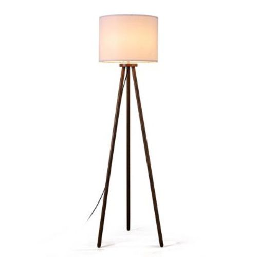 60.5" Natural Wood Tripod Floor Lamp, Nordic Style with Linen Shade for Bedroom, Living Room, Study, Reading Room & Office