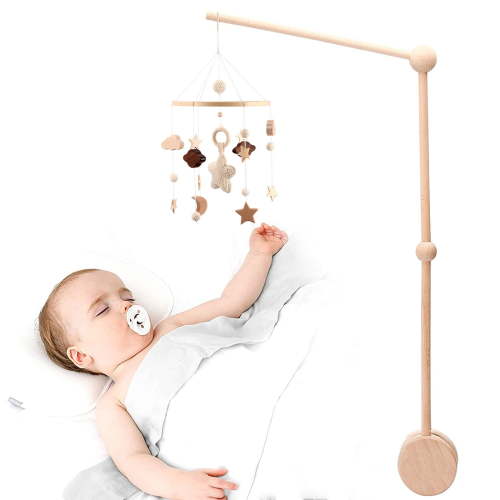 Pluokvzr Baby Crib Mobile Baby Nursery Mobiles Hanging Crib Ceiling Mobile Wooden Crib Nursery Decoration Neutral Crib Nursery Mobiles Cute Baby Crib Nursery Mobile Star Moon for Boys Girls Bedroom