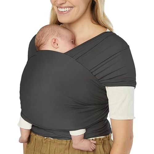 Ergobaby Sustainable Knit Aura Baby Carrier Wrap for Newborn to Toddler (8-25 lbs) - Comfortable, Ergonomic, & Ultra-Soft Newborn Wrap Carrier - One Size Fits Most - Rayon, Soft Black
