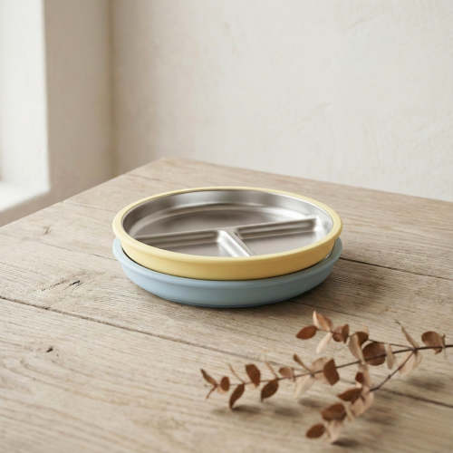 Stainless Steel Plate Set of 2 (Butter Yellow & Baby Blue)