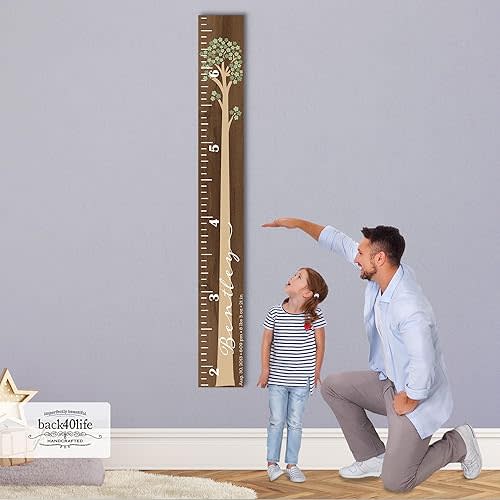 Wooden Kids Growth Height Chart Ruler for Boys and Girls Painted or Engraved (Floral Tree)