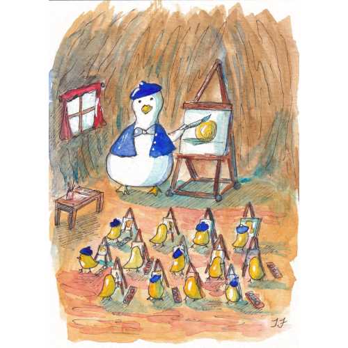 Watercolor and Ink Ducky Art Class Prints and Canvas