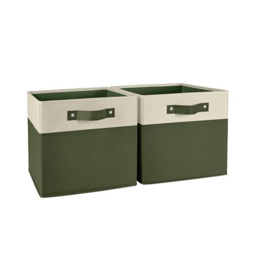 RiverRidge Kids' 2pc Two-Tone Collapsible Cube Fabric Storage Bins with Handles for Playroom Organization Olive Green