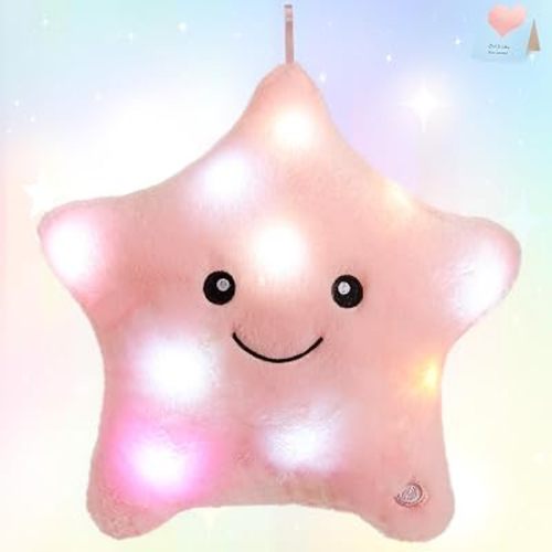 WEWILL 9'' LED Twinkle Star Soft Plush Toys Glowing Stuffed Star Light up Plush with Colorful Night Lights Birthday for Toddler Kids(Pink)