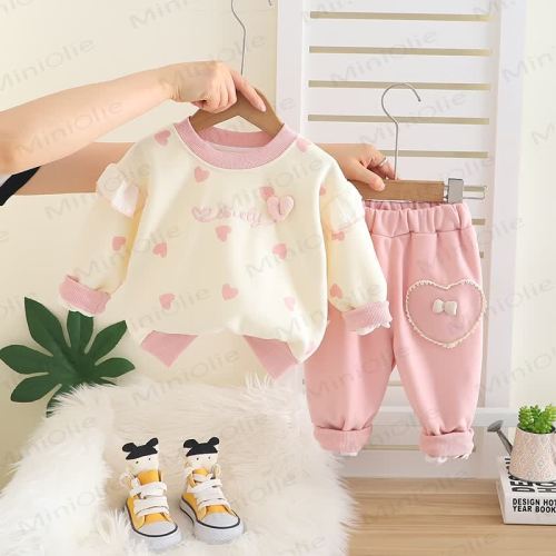 LOVELY Toddler Baby Girl Heart Print Top and Pants 2-piece Set
