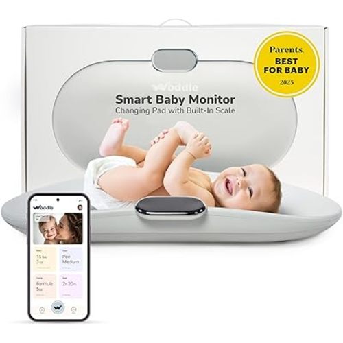 Woddle Baby All-In-One Smart Baby Monitor and Changing Pad, Includes Built in Scale for weight monitoring, Embedded Warmer, Night light, Noise Machine and AI Parent Coach with Touchscreen Tracker