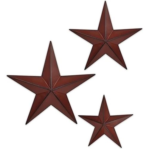 JoyEvy 6" 9" 12"（3pieces Red Black Barn Star Texas Stars Art-Metal Stars for Outside Rustic Vintage Western Wall Decor Country Home Farmhouse Wall Decorations
