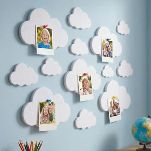 12 Pcs Cloud Felt Wall Decor Self-Adhesive Felt Bulletin Board 10" 9" 7" for Nursery Boho Aesthetic Room Decor Pin Board Wall Hanging for Bedroom Dorm Classroom Playroom