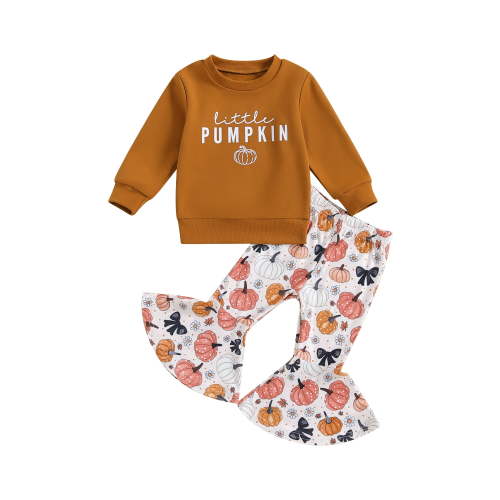 Toddler Baby Girl Halloween Clothes Pumpkin Outfits Set Pullover Sweatshirt Tops+Flare Pants Fall Winter Baby Clothes