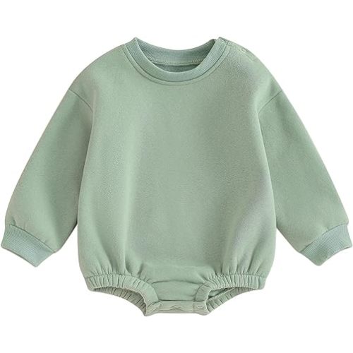 Gueuusu Newborn Warm Sweatshirt Romper Baby Boy Girl Solid Crewneck Long Sleeve Fleece Sweater Bodysuit Thick Winter Clothes