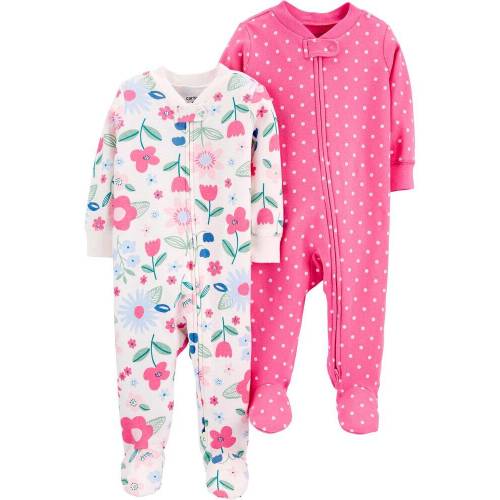 2-Pack Cotton Zip-Up Sleep & Play - Pink/White - NB