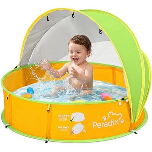 Peradix Paddling Pool for Kids & Pets Infant Ball Pit Tent, Portable Baby Beach Tent, 4-in-1 Pop Up Pool Tent with UV Adjustable Canopy, Indoor/Outdoor Playpen Foldable Toys for Child Summer 2026
