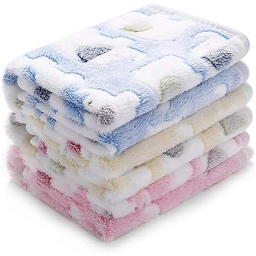 1 Pack 3 Blankets Super Soft Fluffy Premium Cute Elephant Pattern Pet Blanket Flannel Throw for Dog Puppy Cat Blue/Pink/Yellow Medium(30x20 inch)