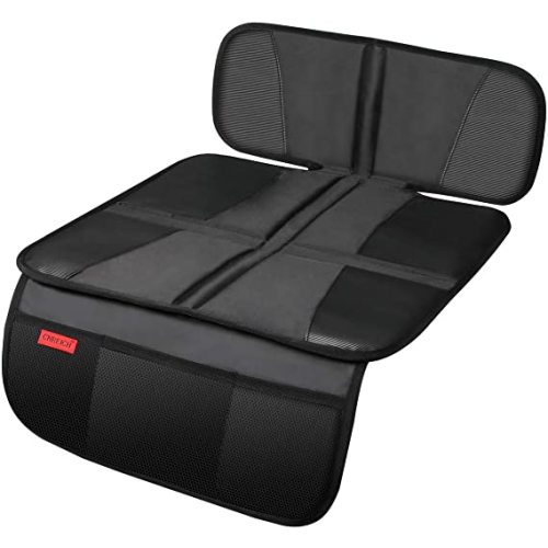 Kaiphy Car Seat Protector - Seat Protection Mat - Thick Padding - Durable, Waterproof Fabric, Leather Reinforced Corners & 3 Pockets for Handy Storage Black