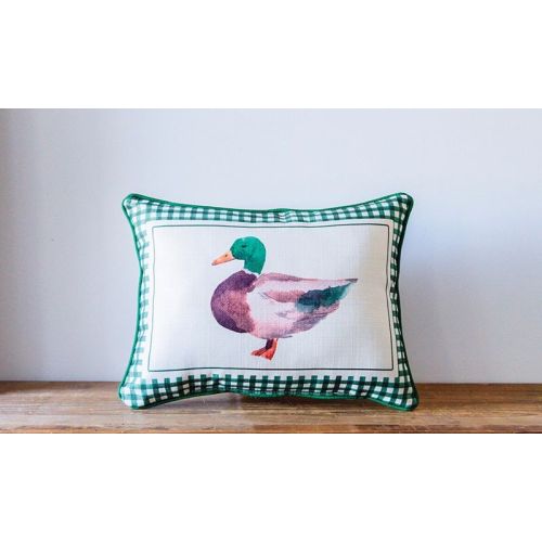 Gingham Watercolor Mallard Pillow + Piping