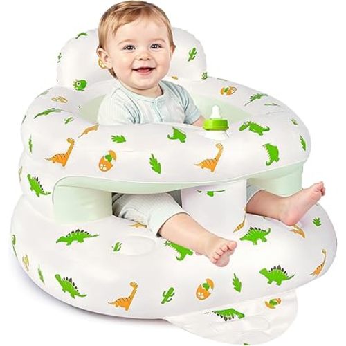Inflatable Baby Seat for 3-36 Months, Baby Seats for Infants for Sitting Up with Back Support Built in Air Pump, Surround Sit Me Up Floor Seat for Baby Chair for Learning Sit, Feeding (Dinosaur)