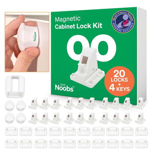 LoveNoobs Magnetic Cabinet Locks, Child Safety Kit, 20 Locks, 4 Keys, Invisible Design