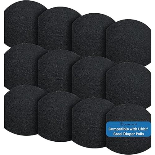 Greenland® 12-Pack Carbon Filter Refills Compatible with Ubbi® Diaper Pail – Activated Charcoal Odor Absorbing Pads, Long-Lasting Deodorizer Replacement for Ubbi Steel Diaper Pail