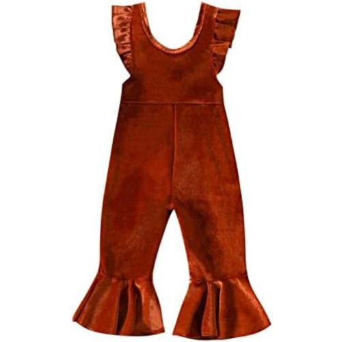 YOKJZJD Infant Toddler Baby Girl Velvet Romper Jumpsuit Overalls Bell Bottom Pants Fall Suspender Leggings Christmas Outfits