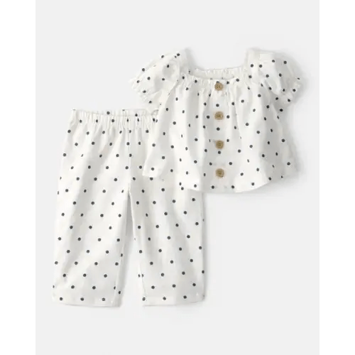 Baby Girl 2-Piece Polka Dot Short-Sleeve Tee & Pant Set - White | Carter's