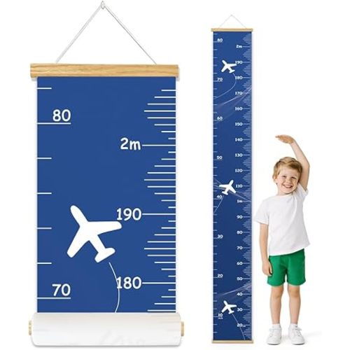 Canvas Baby Kids Growth Chart, Airplane Height Measurement Wall Hanging for Toddler Child Girls Boys, Nursery/Playroom Bedroom Art Decor(Airplane, 78" L x 8" W, Framed)