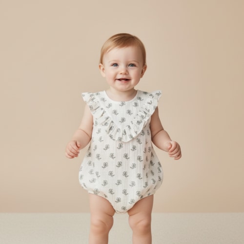 Organic Sleeveless Ruffle Bubble Romper - Poppy