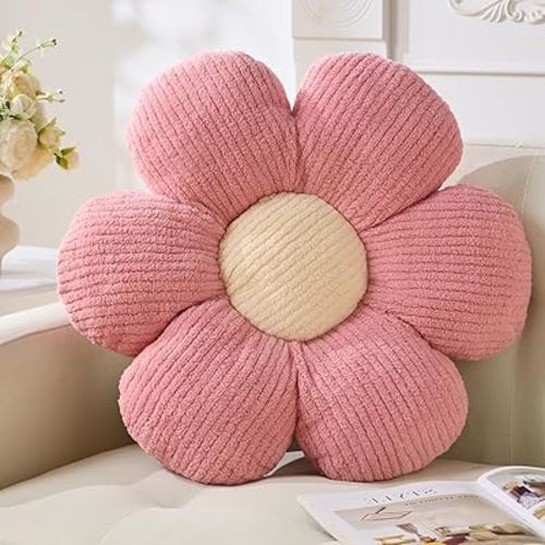 Pink Flower Pillow, Cute Daisy Plush Throw Pillow, 15.75" Flower Shaped Home Decorative Pillow