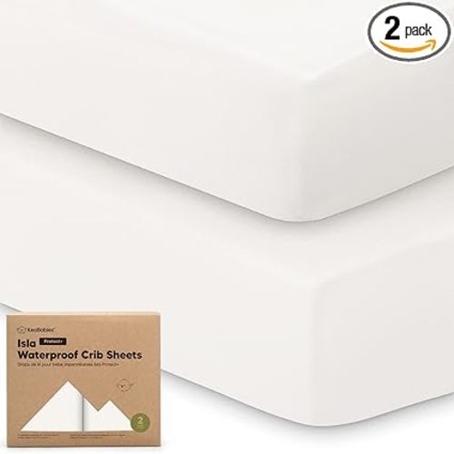 KeaBabies 2-Pack Waterproof Baby Crib Sheets for Boys,Girls -52x28 Viscose Derived from Bamboo Toddler Bed Sheet Neutral,Fitted Crib Mattress Protector Cover for Baby Bedding,Soft & Gentle(Soft White)