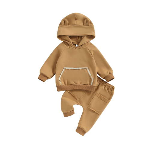 Bagilaanoe 2PCS Newborn Baby Girl Boy Long Pants Set Contrast Color Long Sleeve Hoodies Sweatshirt Tops + Sweatpants 3M 6M 9M 12M 18M 24M Infant Casual Sweatsuits