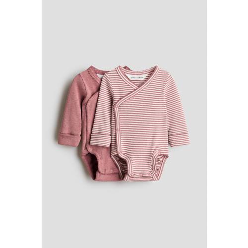 Dusty pink/striped 2-pack Room-to-Grow Bodysuits for kids | H&M US