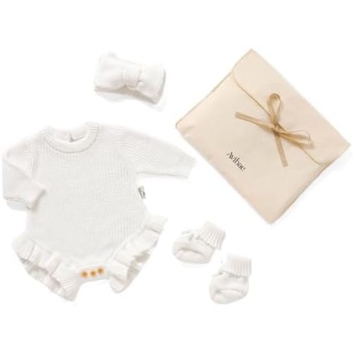 Avibae Cotton Newborns Set with Knit Sweater, Hair Band, Booties for Baby Girls, Warm Cute Infant 3 Piece Set