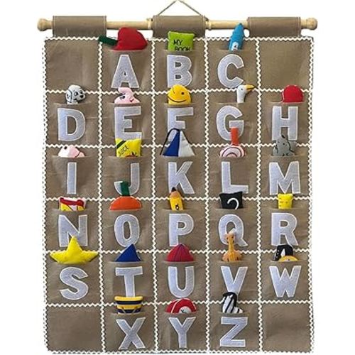 Pockets of Learning Tan ABC Felt Wall Hanging Chart - Early Education Alphabet Fabric Wall Décor for Children's Room | Engaging Educational Learning Art for Kids with Fabric Objects in Pocket