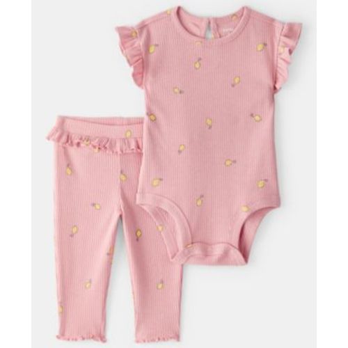 Baby Girls' Lemon Flutter-Sleeve Bodysuit and Pants, 2-Piece Set 3M