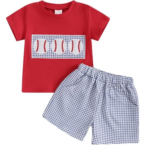 MoZiKQin Toddler Baby Boy Summer Clothes Short Sleeve Embroidery Letter T-shirt with Plaid Shorts Summer Outfits Set