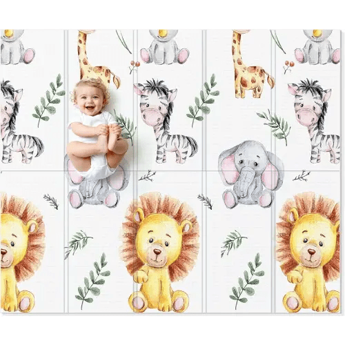 Foldable Foam Baby Play Mat for Floor, Babies Activity Tummy Time Playmat, Kids Non Toxic Foam Thick Play Mat for Baby, Toddlers, Waterproof & Anti-slip Crawling Mats,Lion,71x59