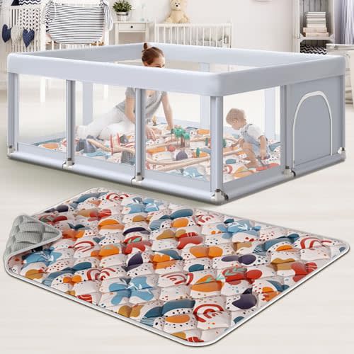 Hiaksedt Baby Playpen with Mat 74x50 in PlayPen for Babies and Toddlers, Large Play Yards for Indoor & Outdoor with Zipper Gates, Breathable Mesh