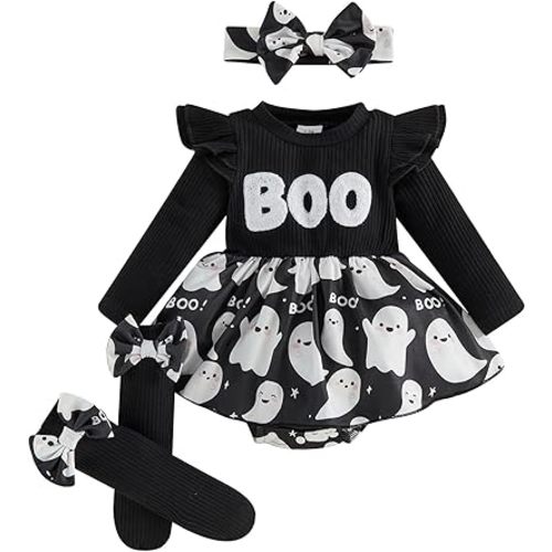 Giraropa Baby Girl Fall Winter Clothes Long Sleeve Romper Dress + Socks + Headband Newborn Infant Cute Casual Outfits