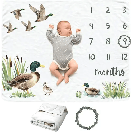 Mallard Duck Baby Monthly Blanket for Boy & Girls, Newborn Month Blanket, Soft Flannel Photography Background Prop, Personalized Shower Gift, Mallard Duck