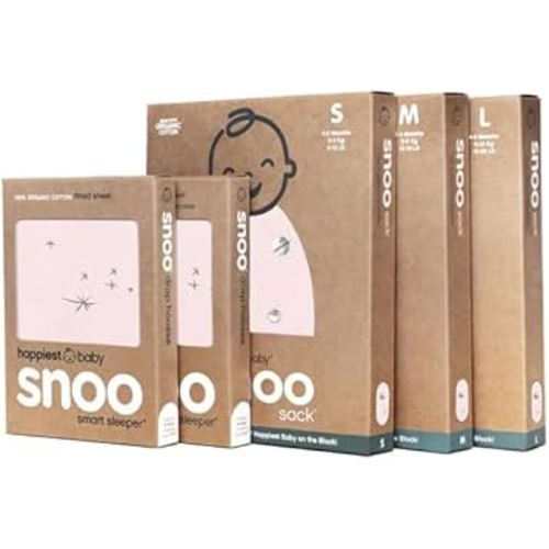 Happiest Baby The Big Bundle 100% Organic Cotton - Includes 3 SNOO Sacks and 2 SNOO Bassinet Fitted Sheets (Rose)