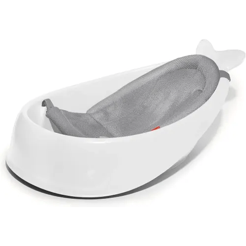 Skip Hop Baby Bath Tub, 3-Stage Smart Sling Tub, Moby, White