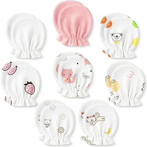 8 Pairs Newborn Baby Mittens No Scratch, Cotton Infant Baby Gloves Newborn Essentials for 0-6 Months