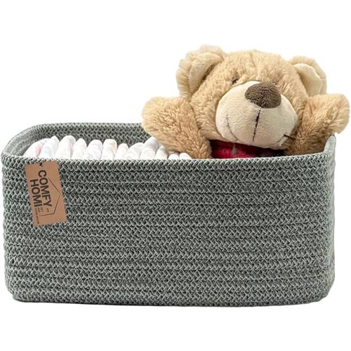 COMFY-HOMI 13" x 8.5" x 5.1" Storage Baskets for Organizing | Cotton Rope Woven Basket | Toy Storage Bin Box | Basket for Shelves, Closet Organizer Bin, Decorative Closet Shelf, 1 Pack, green