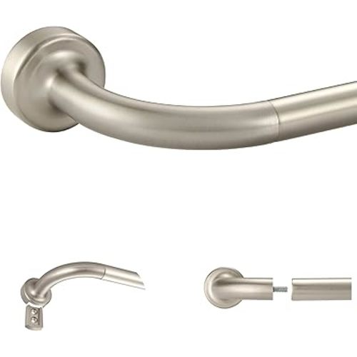 Brushed Nickel Disc Curtain Rods, 48-84 Inches Window Curtain Rod,Adjustable Room Darkening Curtain Rod with Aluminum Finials and Brackets,Wrap Around Design