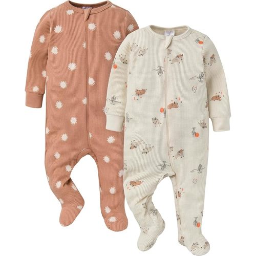 Gerber baby-girls 2-pack 2-way Zip Thermal Footed Sleep 'N Play