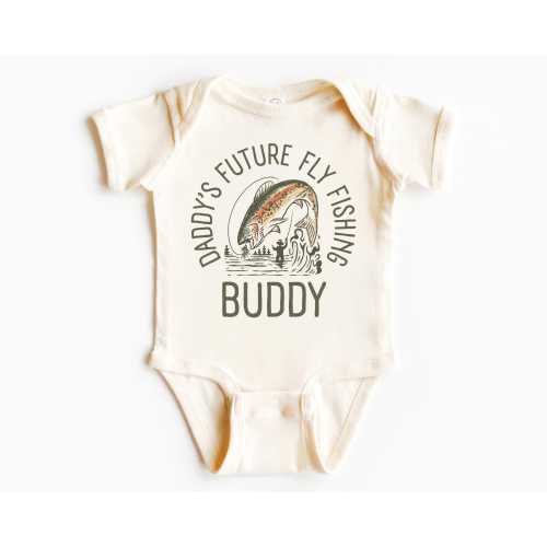 Daddy’s Future Fly Fishing Buddy Infant Rib Bodysuit | Pregnancy, Baby Announcement | Future Fisherman | Trout | Baby Shower Gift | Baby Boy