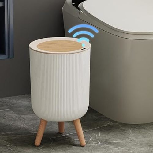 stonespace Bathroom Trash Can Automatic Touchless, Motion Sensor Trash Can with Lid, Small Garbage Can for Toilet, Bedroom, Living Room, Office, 2.4 Gallon, White